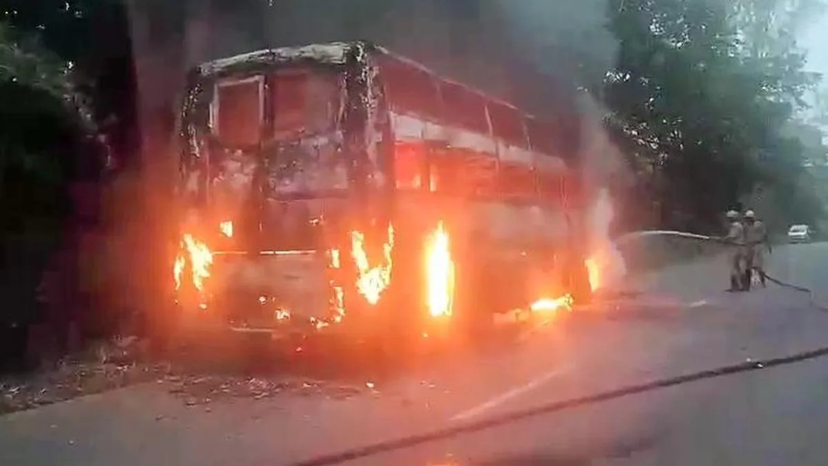 Private bus catches fire near Sagar