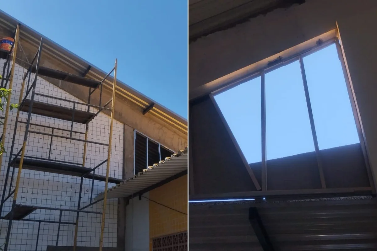 Professora e aluna ficam feridas após placa de concreto desabar dentro de escola no litoral de SP