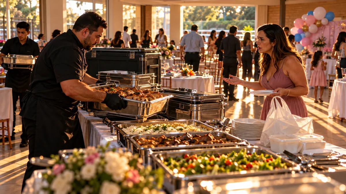 Depois de pagar por um buffet para 60 pessoas, família vê a equipe recolher travessas cheias e é impedida de levar as sobras para casa