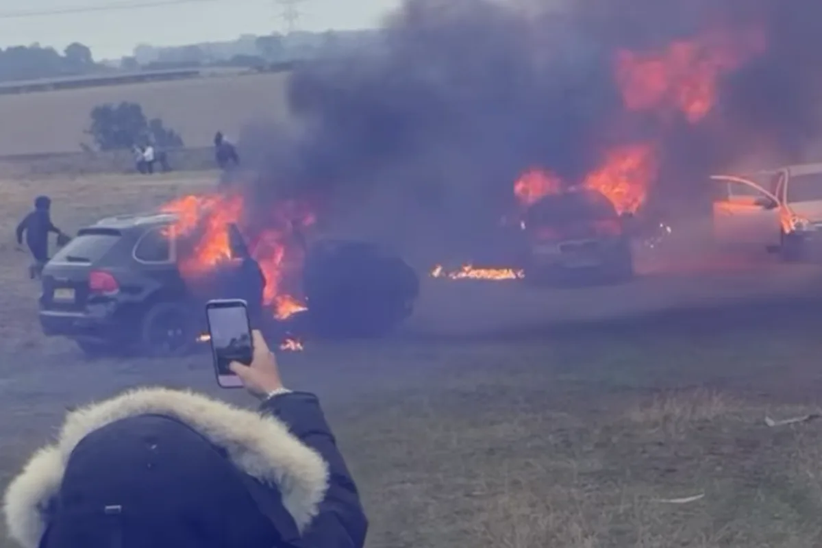 Cars torched at vigil for young man killed in A66 crash