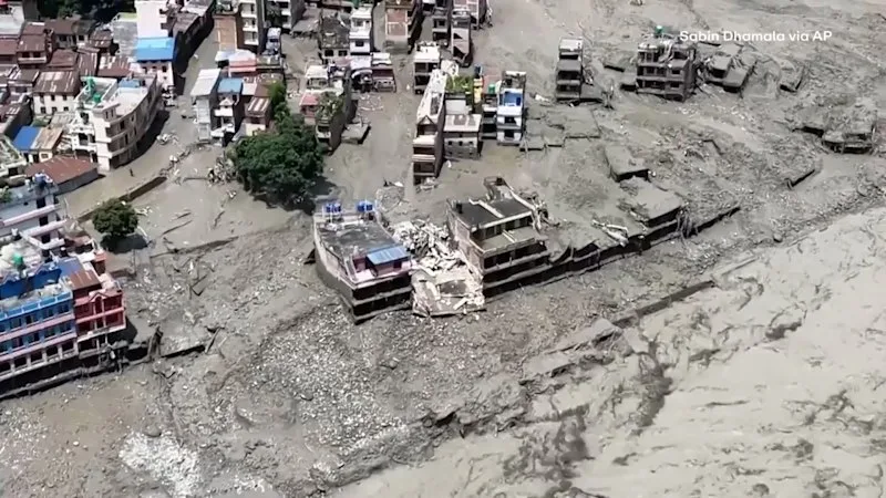 Drone vision of Nepal flash floods