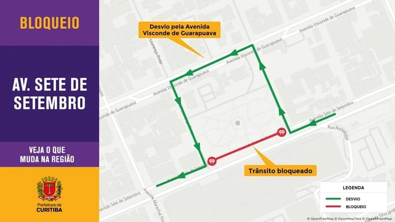 Trecho da Rua Sete de Setembro, em Curitiba, será fechado e vai virar calçadão