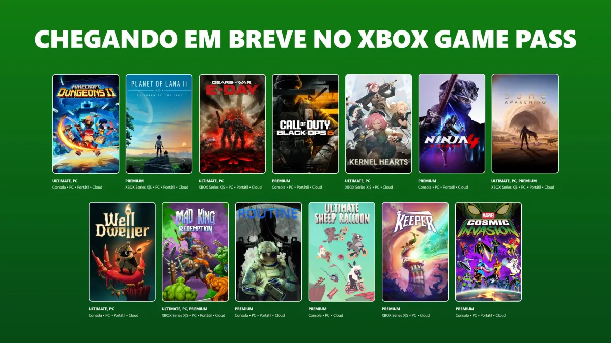 XBOX Game Pass recebe Gears of War, Minecraft Dungeons II e Dune:A wakening em setembro