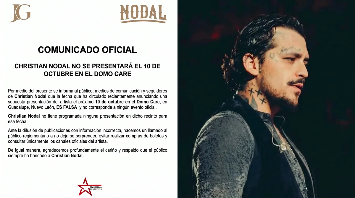 Christian Nodal afirma que presentación anunciada en el Domo Care de Monterrey es falsa