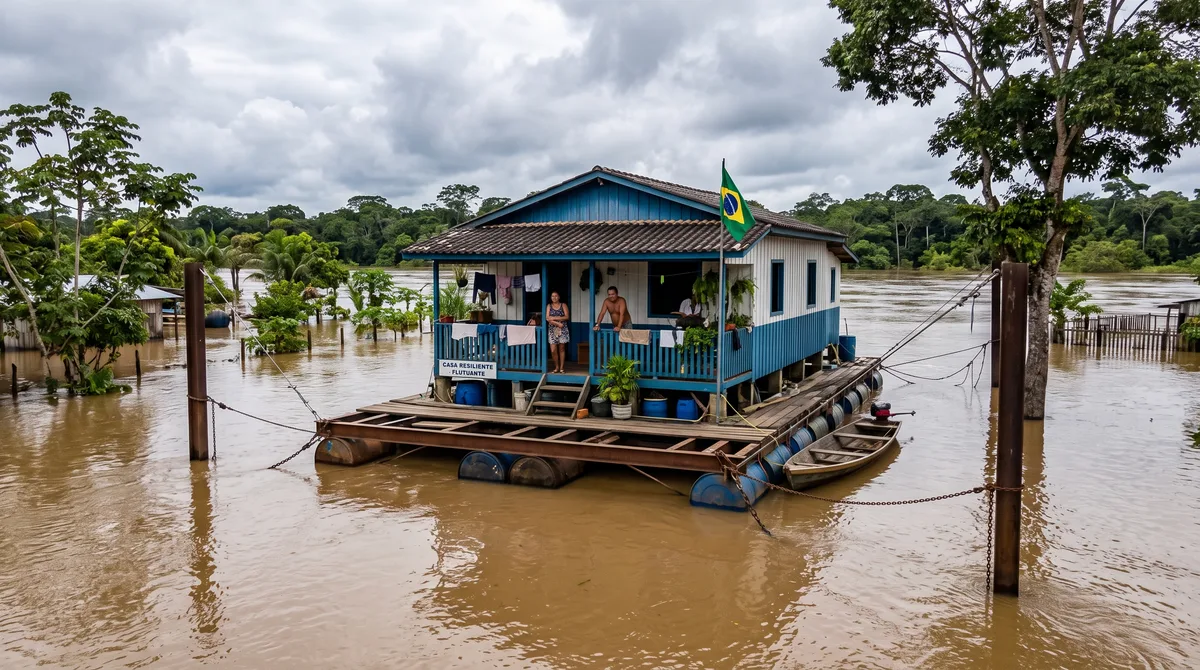 Engenheiros fixam fundações em blocos flutuantes inteligentes e criam casas que sobem e descem junto com a água, garantindo segurança total em áreas de alagamento crônico