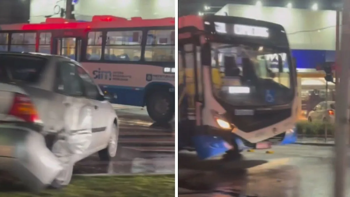 Acidente entre ônibus e carro deixa via parcialmente bloqueada e altera o trânsito em Florianópolis