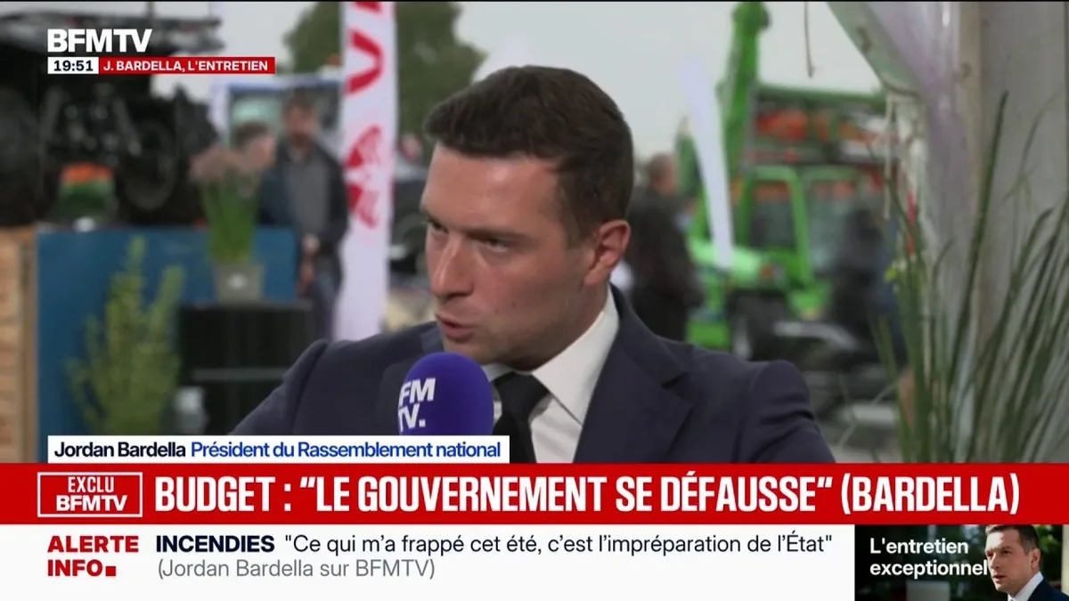 Budget: "Le gouvernement est toujours en train d'expliquer que ce n'est pas de sa faute", dénonce Jordan Bardella, président du RN