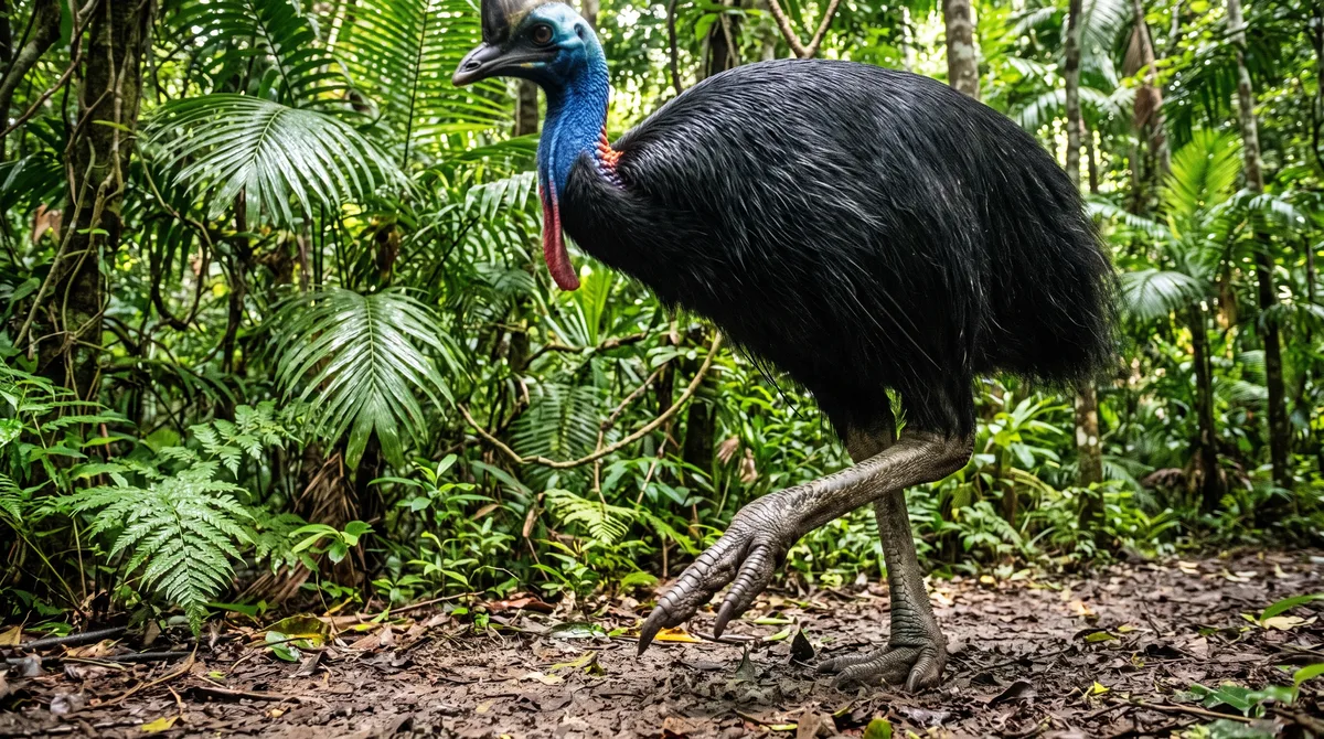 Conhecida como a ave mais perigosa do mundo, essa criatura de aparência pré-histórica carrega garras como punhais capazes de derrubar humanos