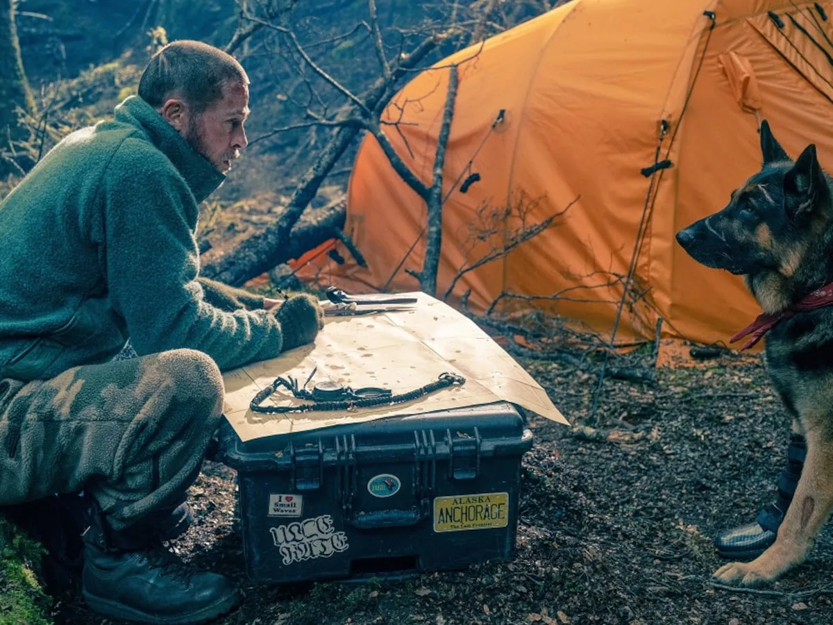 In ‘Heart of the Beast’, Brad Pitt and a dog try to survive in the wild