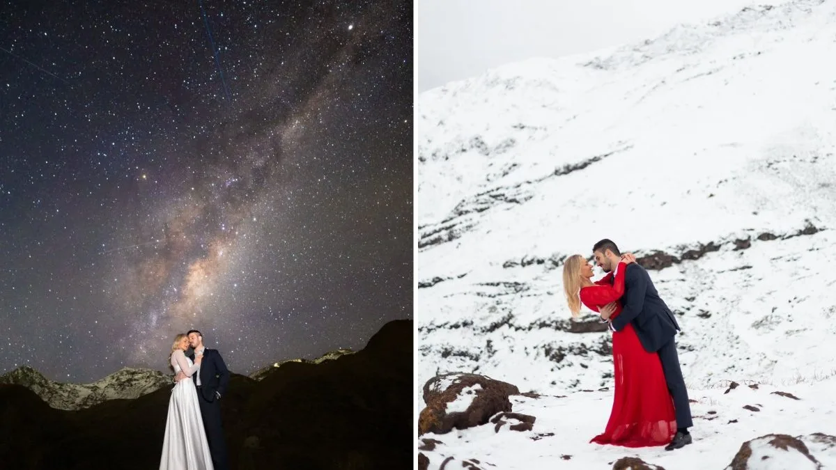 FOTOS: Casal catarinense faz ensaio de pré-wedding cinematográfico na neve da Cordilheira dos Andes no Chile