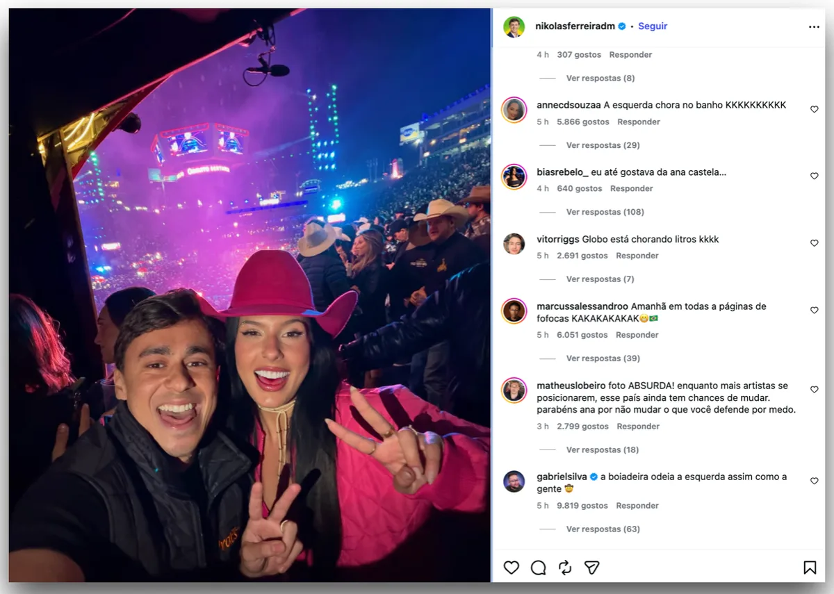 Ana Castela aparece com Nikolas e faz gesto ligado ao PL