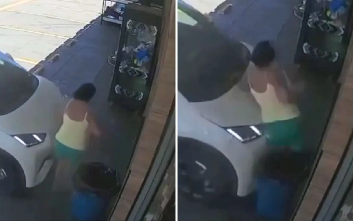 Mulher é prensada contra parede após ser atropelada por motorista sem CNH; vídeo
