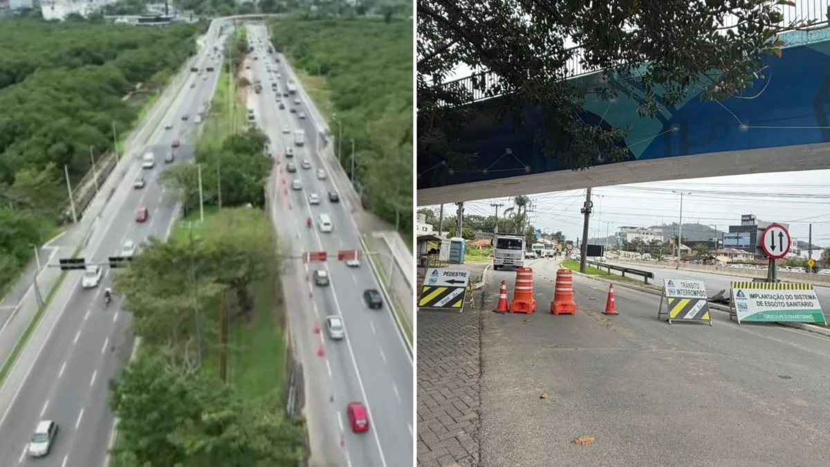 Interdições e redução no número de faixas para construção do novo elevado do CIC deixam trânsito lento e complicam acesso à SC-401; veja as mudanças
