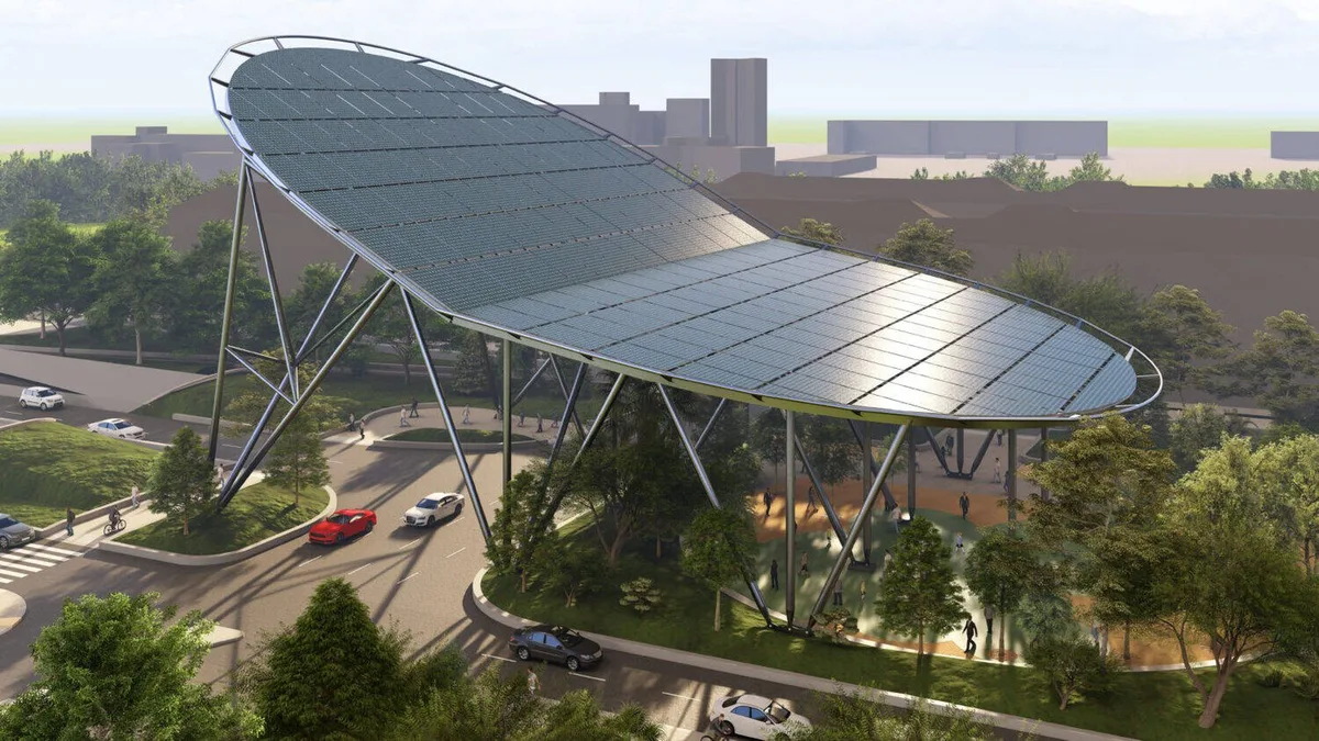 ¿Qué es esa enorme estructura que se levanta al lado de las Cuatro Torres? La pérgola monumental fotovoltaica