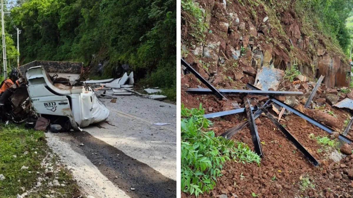 Caminhão sai da pista, bate contra parede de pedras e deixa motorista morto em SC