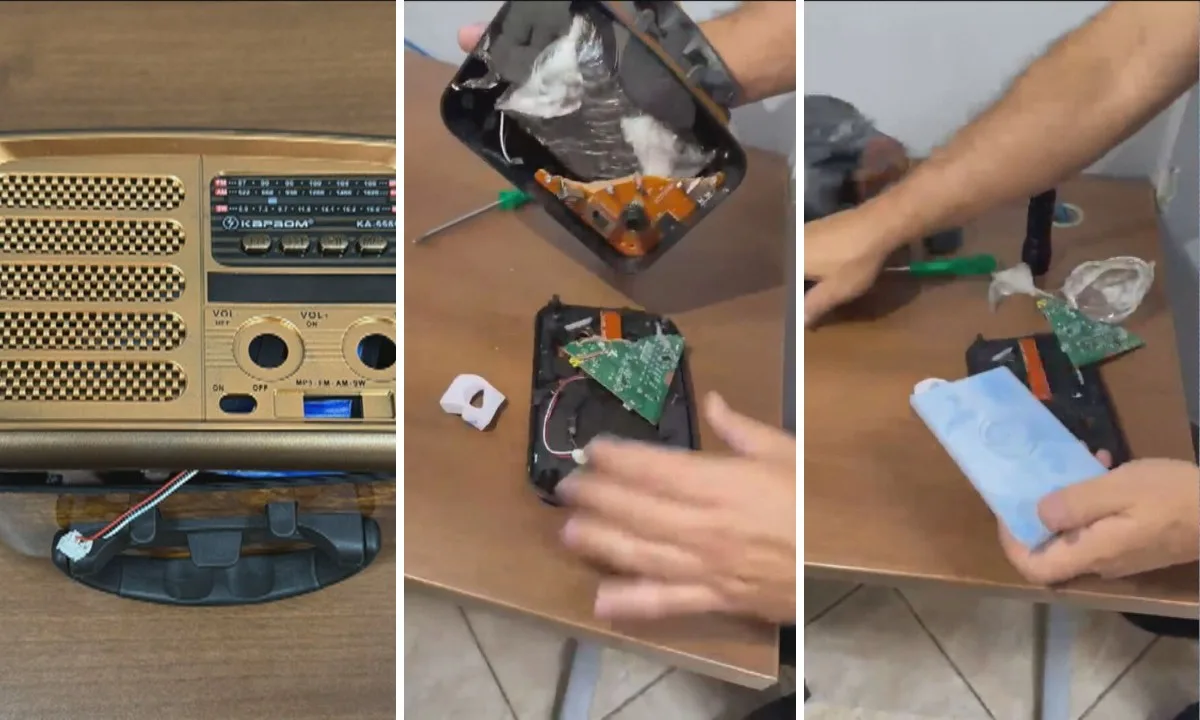 Polícia Penal impede entrada de antena de internet via satélite camuflada em rádio no Complexo de Gericinó