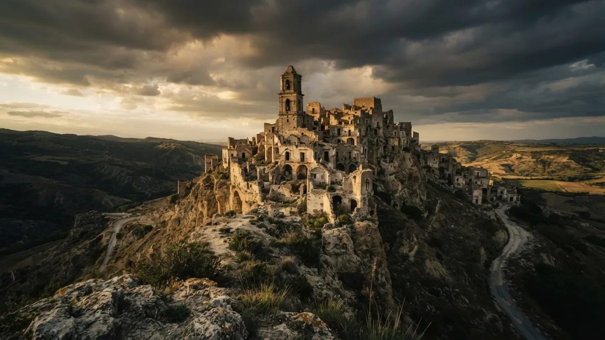 Um deslizamento começou a expulsar moradores desta cidade italiana em 1963, e o que sobrou virou um labirinto de igrejas, palácios e casas vazias no alto de uma montanha