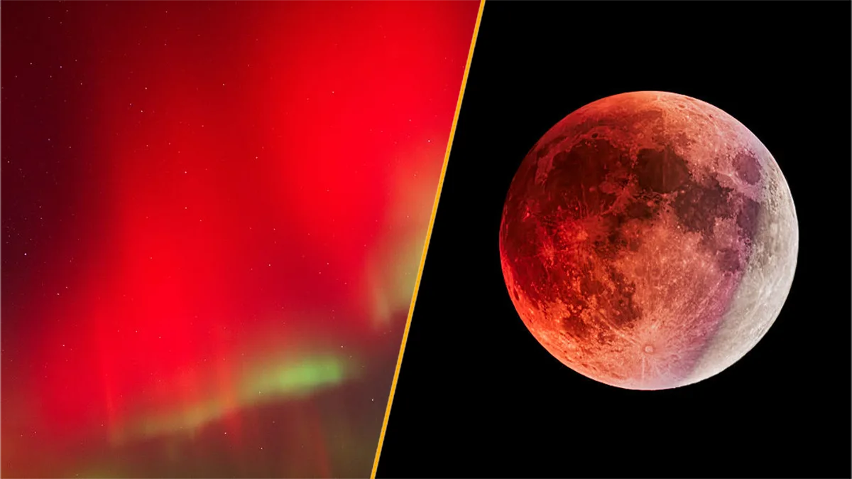 Rare red northern lights may be visible alongside red moon during tomorrow night's partial lunar eclipse