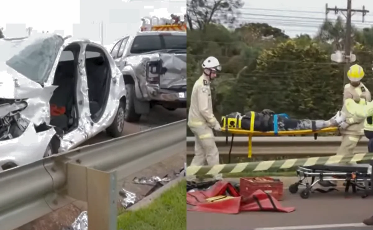 Motorista roda na pista e sofre diversas fraturas após atingir viatura da Polícia Federal em acidente na BR-277 em Cascavel