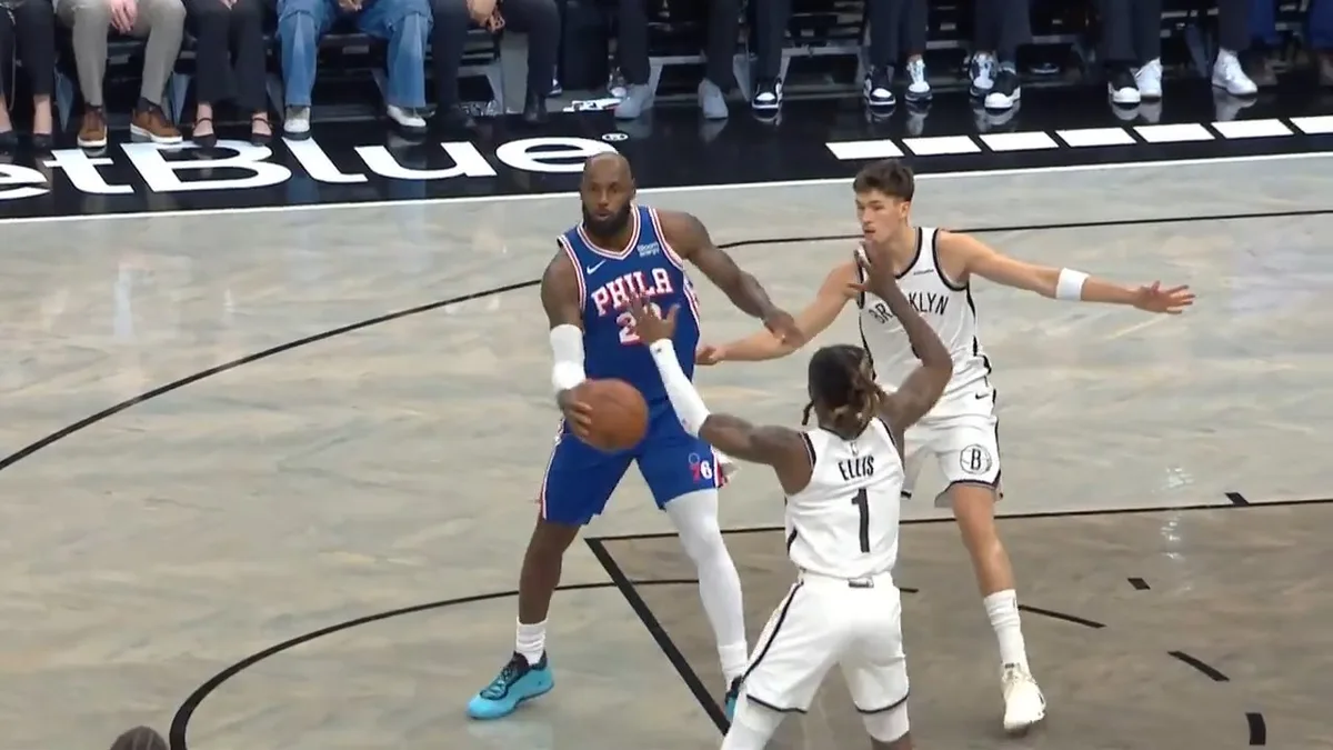 76ers’ James drops no-look dime to Edgecombe vs. Nets