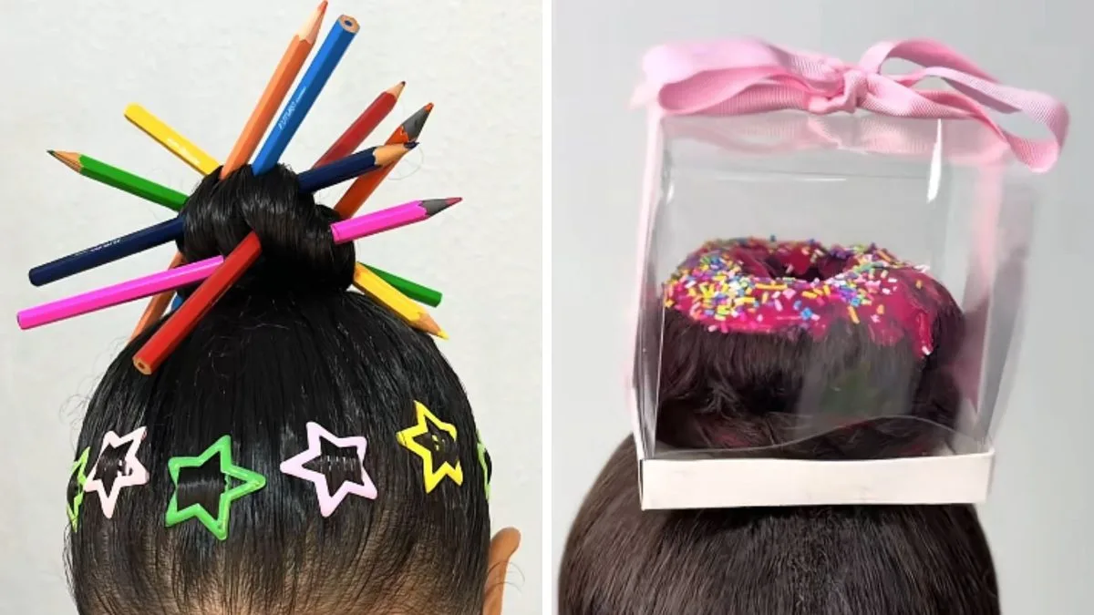 Como fazer cabelo maluco de menina em formato de donut e cabelo maluco com lápis de cor