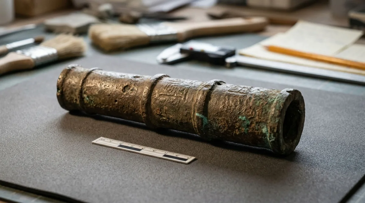 Soldados procuravam minas terrestres quando encontraram um canhão pequeno de bronze e 28 caracteres gravados revelaram quem ajudou a fabricá-lo séculos atrás