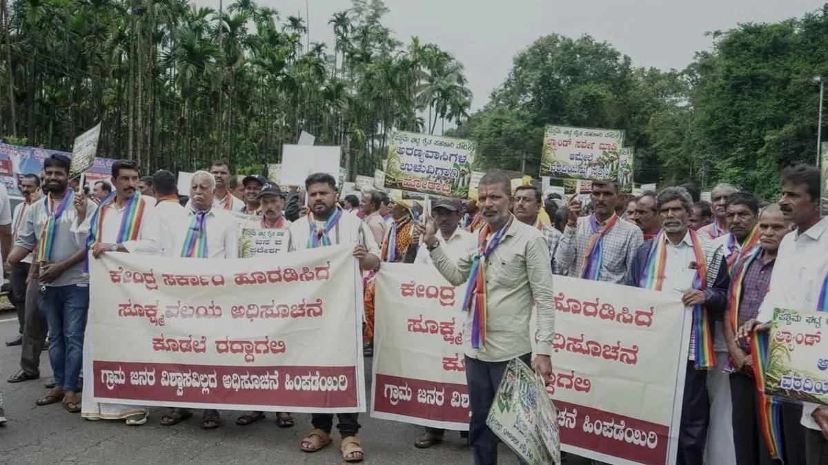 Farmers take out protest march in Hosanagara opposing ESA notification
