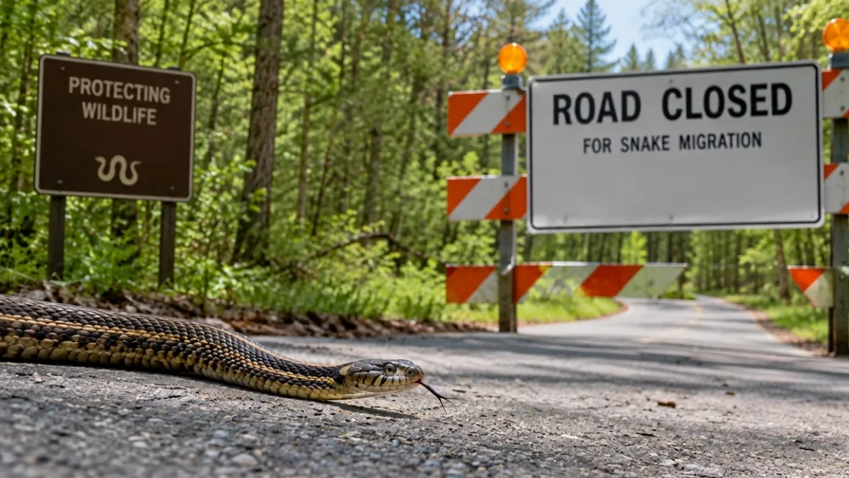 Illinois closes a forest road twice a year to protect migrating snakes