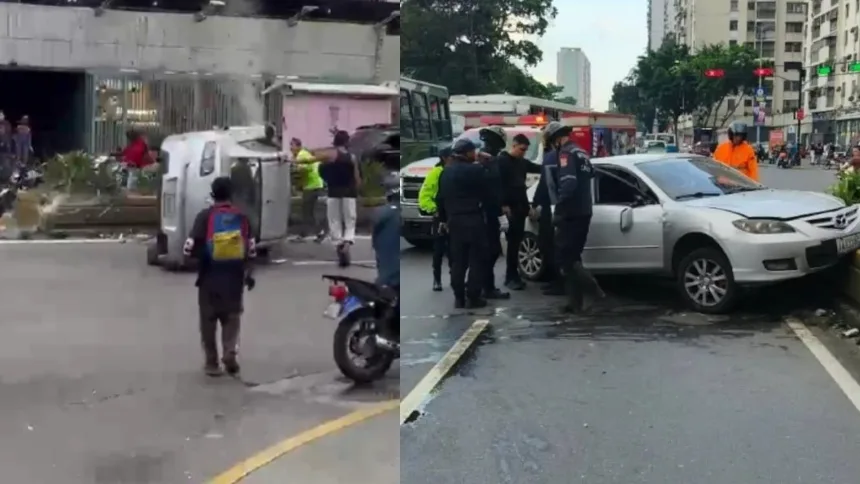 VIDEO: Al menos dos heridos tras fuerte colisión y volcamiento de un carro en la avenida Sucre de Catia