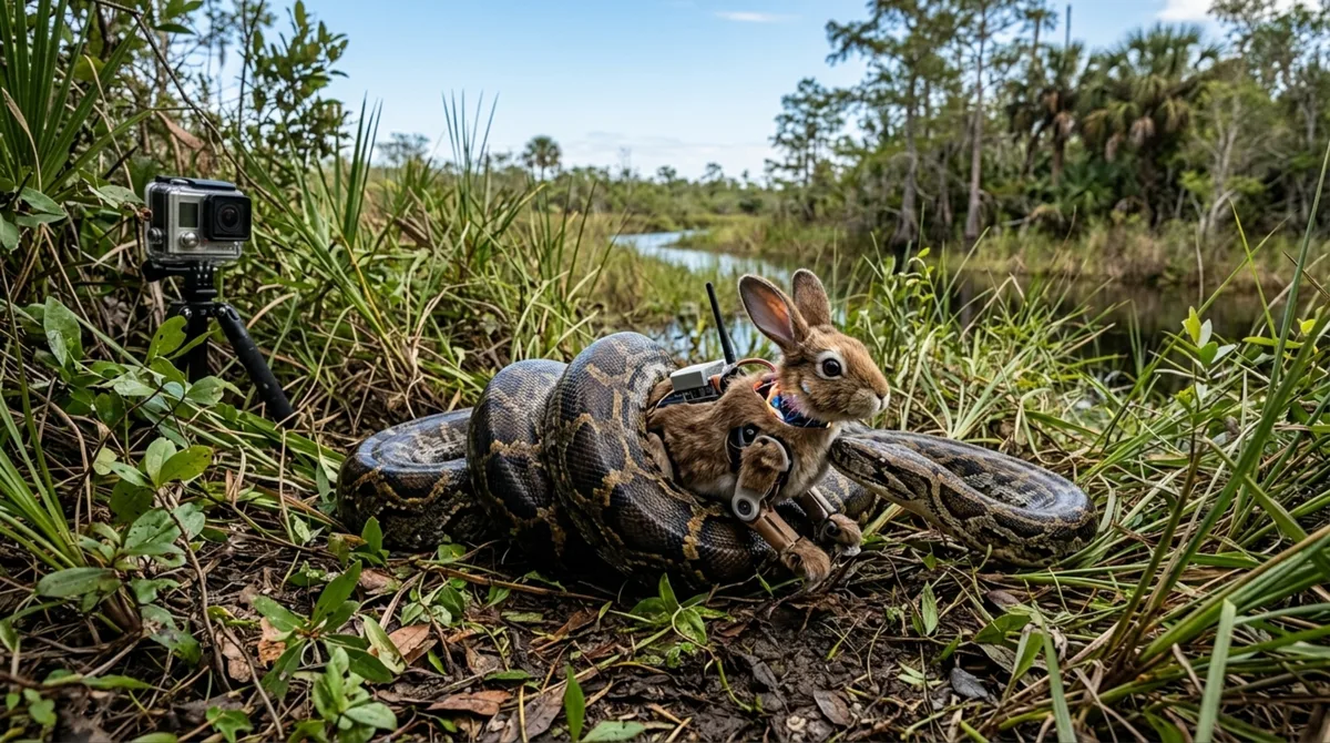 Coelhos robôs com cheiro, calor e movimentos estão sendo usados como isca para capturar pítons gigantes na Flórida