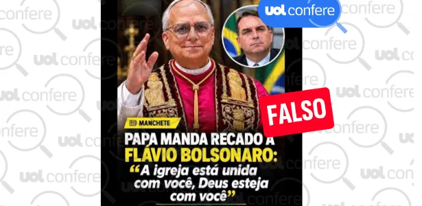 É falso que Papa Leão 14 declarou apoio a Flávio Bolsonaro