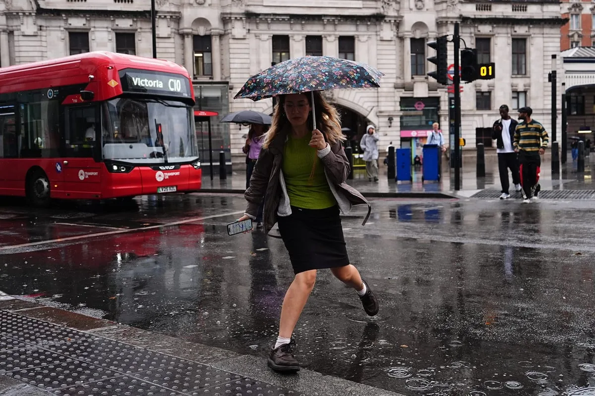 Yellow warning as thunderstorms could cause travel disruption and flooding