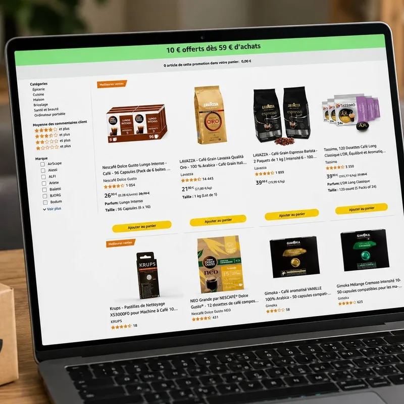 Actualité : Remise immédiate chez Amazon : 10 € dès 59 € d'achats sur une sélection café