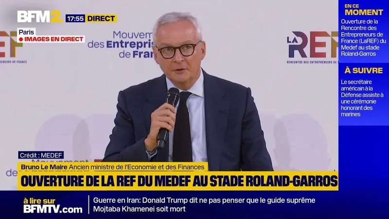 "Je me suis fait applaudir ici à de nombreuses reprises, j'entends des sifflets aujourd'hui", déclare Bruno Le Maire, hué par certains participants à la Rencontre des entrepreneurs du Medef