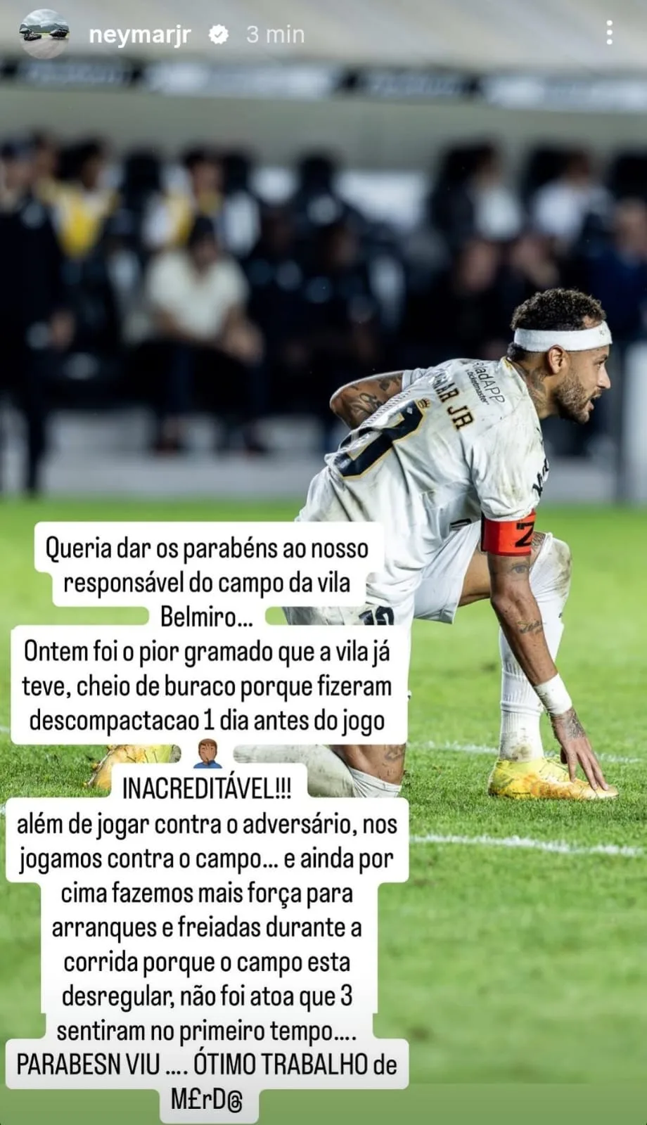 Neymar lamenta incômodo na coxa direita e detona campo do Santos: "Pior gramado que a Vila já teve"