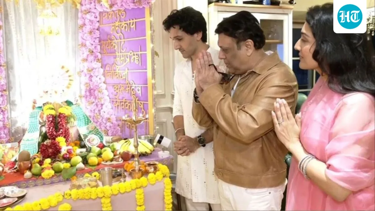 Govinda celebrates Ganesh Chaturthi with Tina, Yashvardhan; Sunita Ahuja skips family photos. Watch
