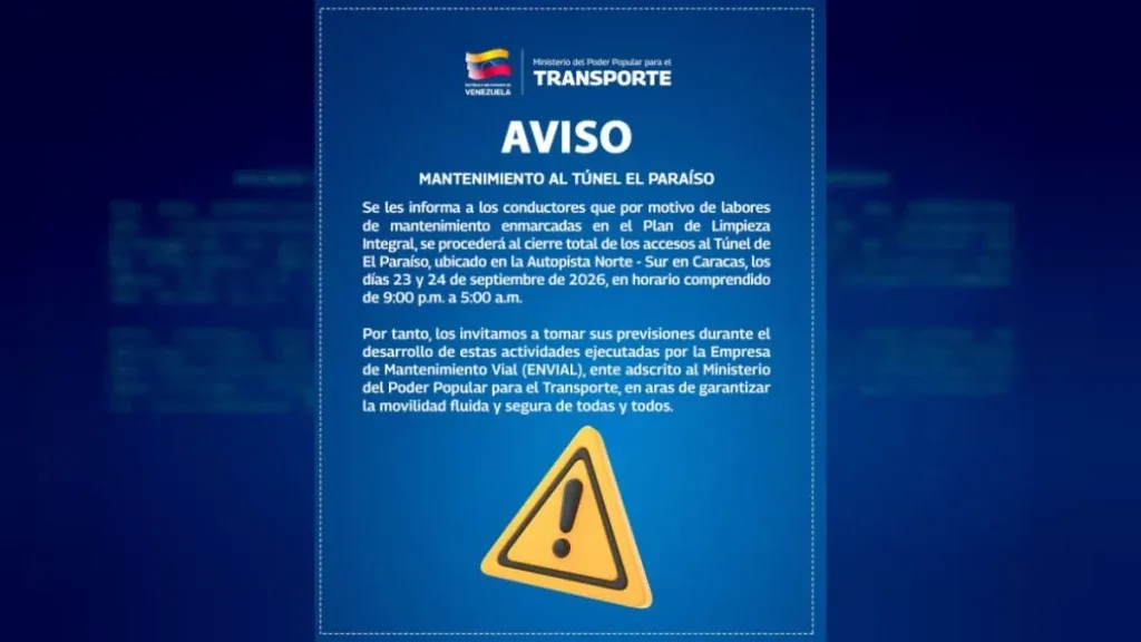 Ministerio de Transporte cerrará de manera total el túnel de El Paraíso por mantenimiento (+Comunicado)