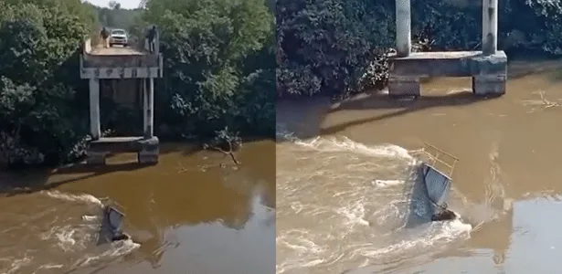 Caminhoneiro morre após ponte desabar e veículo cair em rio no MS