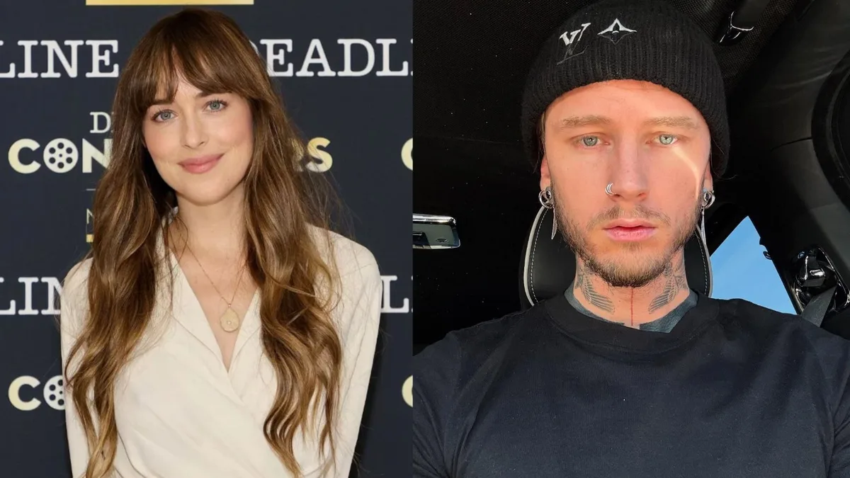 Atitude de Dakota Johnson aumenta rumores de romance com Machine Gun Kelly Dakota Johnson aumenta rumores de romance com Machine Gun Kelly após aparição em Milão (Foto: Getty/ Reprodução; Instagram)