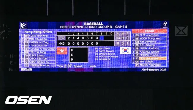 [사진]팀 퍼펙트 13-0 콜드승 알리는 전광판
