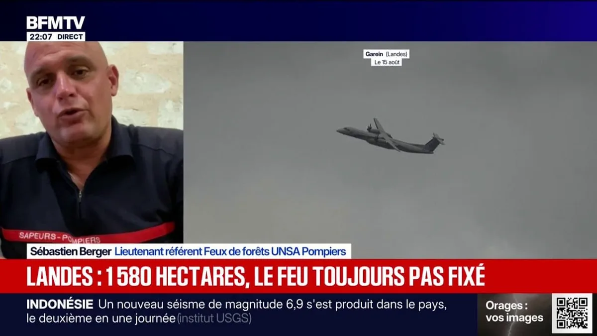 Incendie dans les Landes: "Cette nuit, il faudra être vigilant", explique Sébastien Berger (UNSA Pompiers)