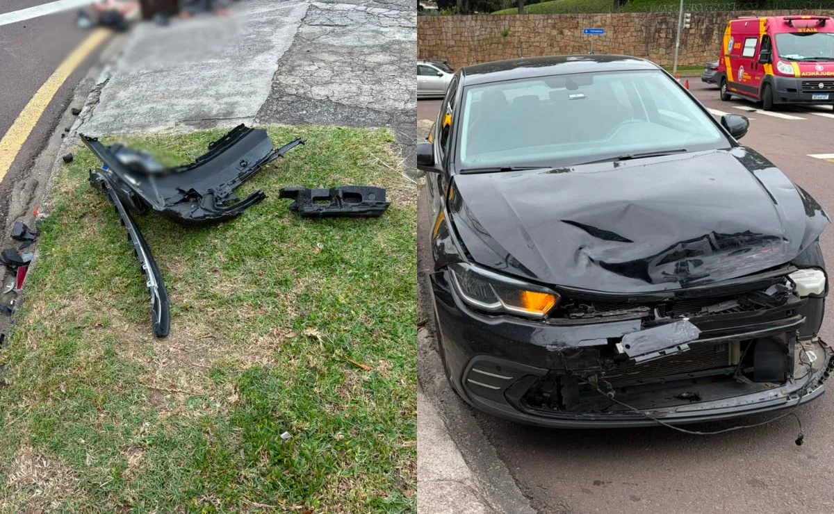 Acidente em cruzamento da Avenida Manoel Ribas, em Curitiba, deixa casal ferido após veículo furar sinal