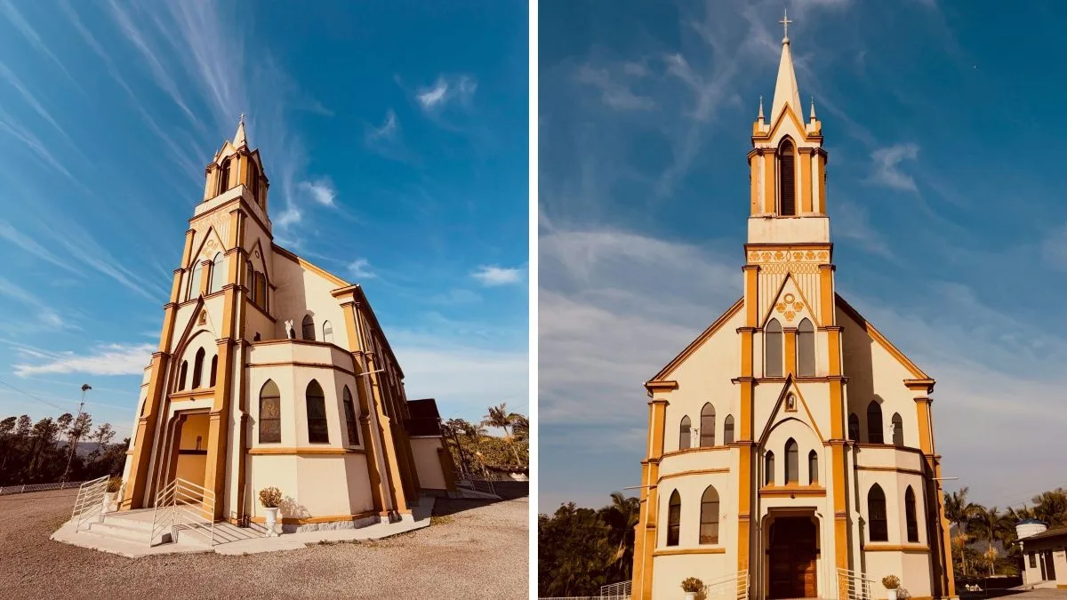Parece um castelo: igreja de 70 anos guarda legado de famílias italianas no interior de SC