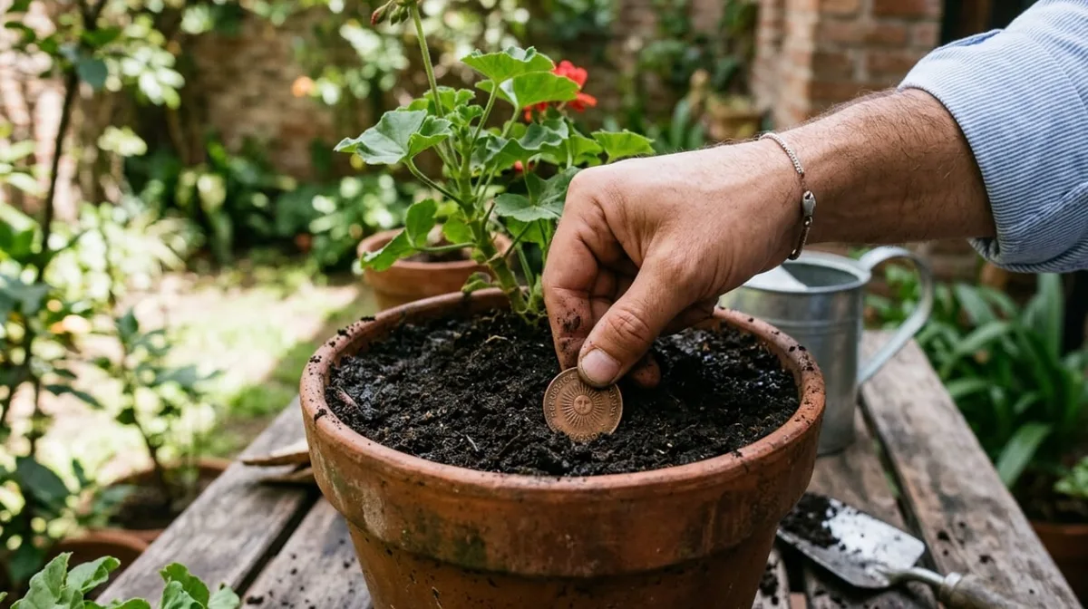 Enterrar una moneda de cobre en las macetas de las plantas: para qué sirve este truco y qué beneficios tiene