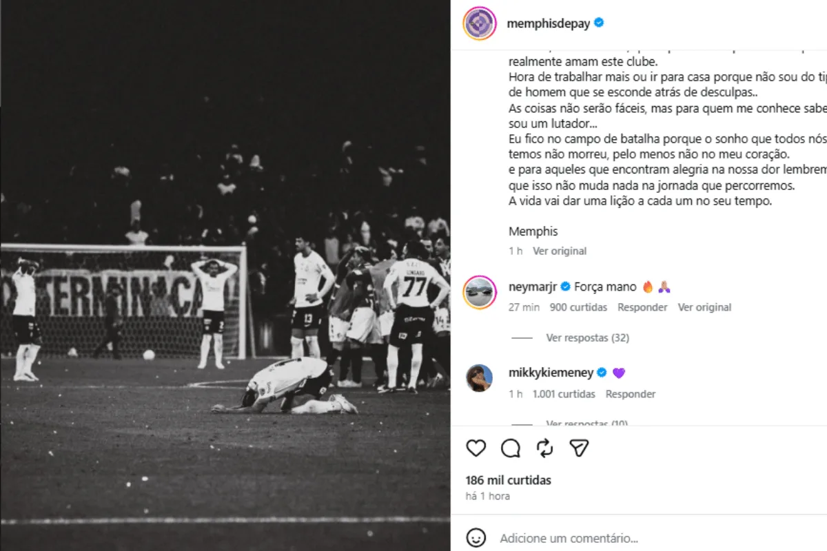 Neymar comenta publicação de Memphis Depay e se solidariza com o jogador