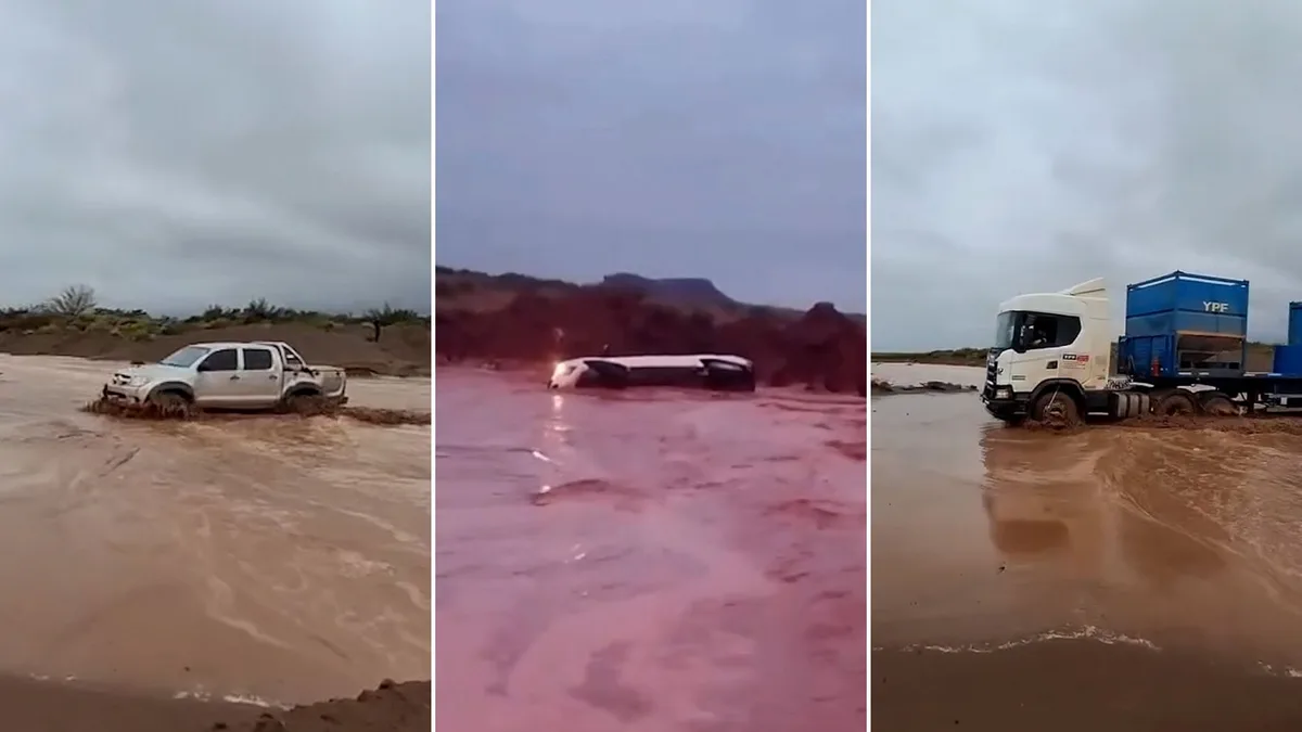 Temporal en Neuquén: en pleno Vaca Muerta, creció un arroyo y arrastró una camioneta con dos trabajadores