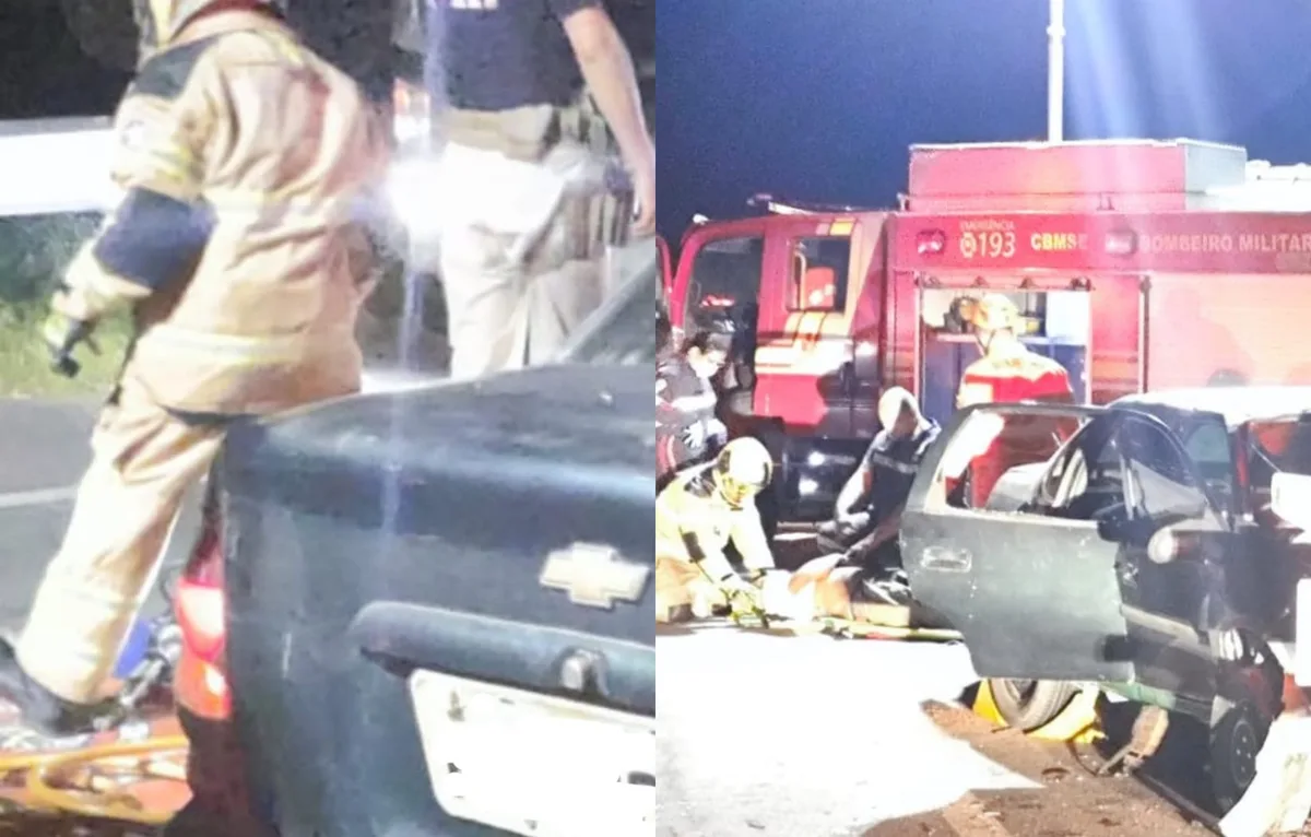 Motorista fica preso às ferragens após colisão entre dois carros na BR-101