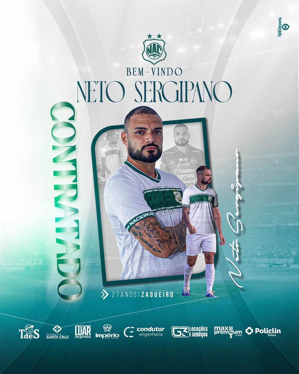 Nacional de Patos anuncia o zagueiro Neto Sergipano e chega ao 9º reforço para a Copa Paraíba