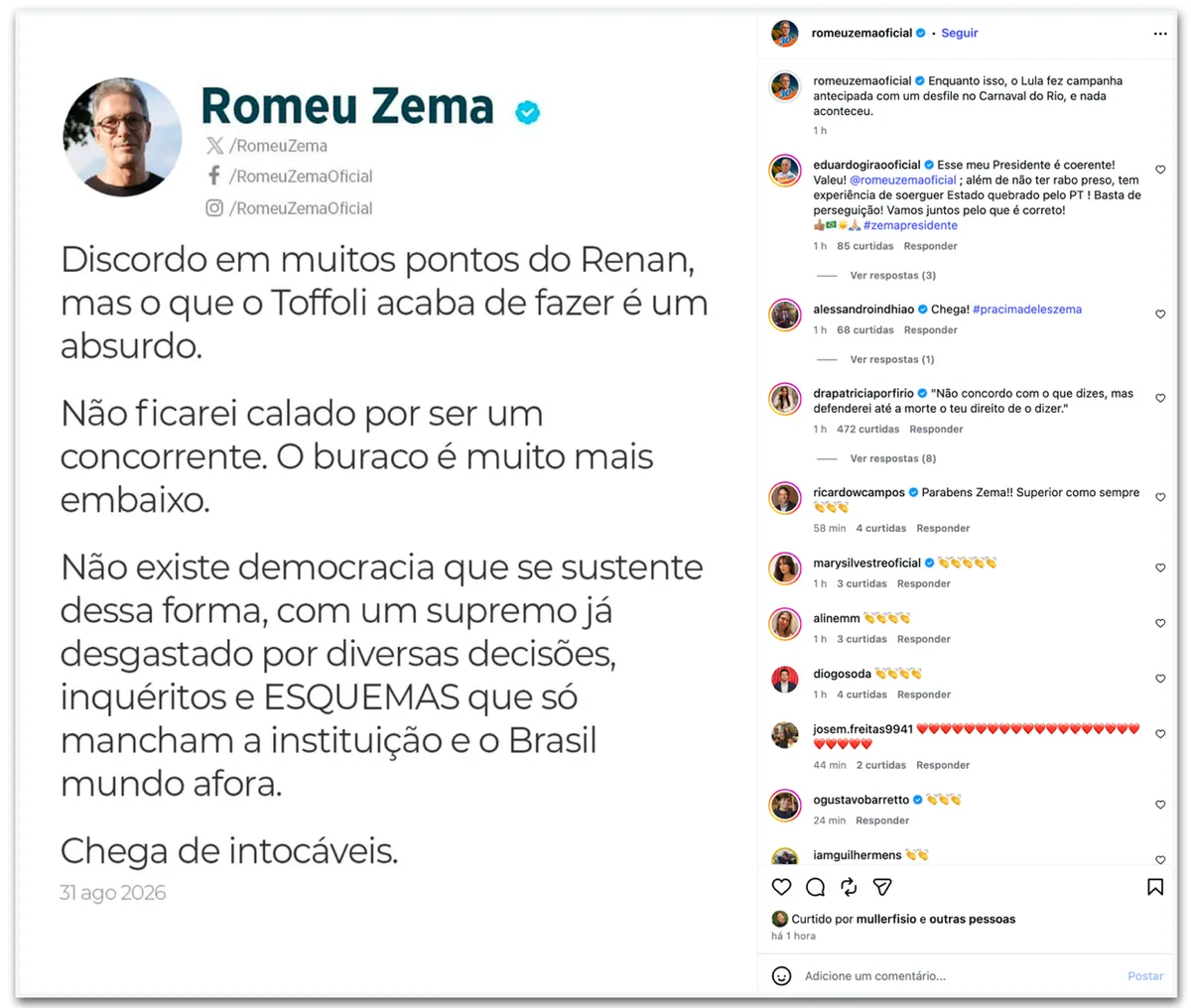 Zema chama suspensão de campanha de Renan Santos de “absurdo”