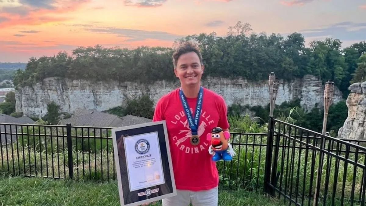 Conor Shea sets a Guinness record by assembling Mr Potato Head blindfolded in 7.91 seconds